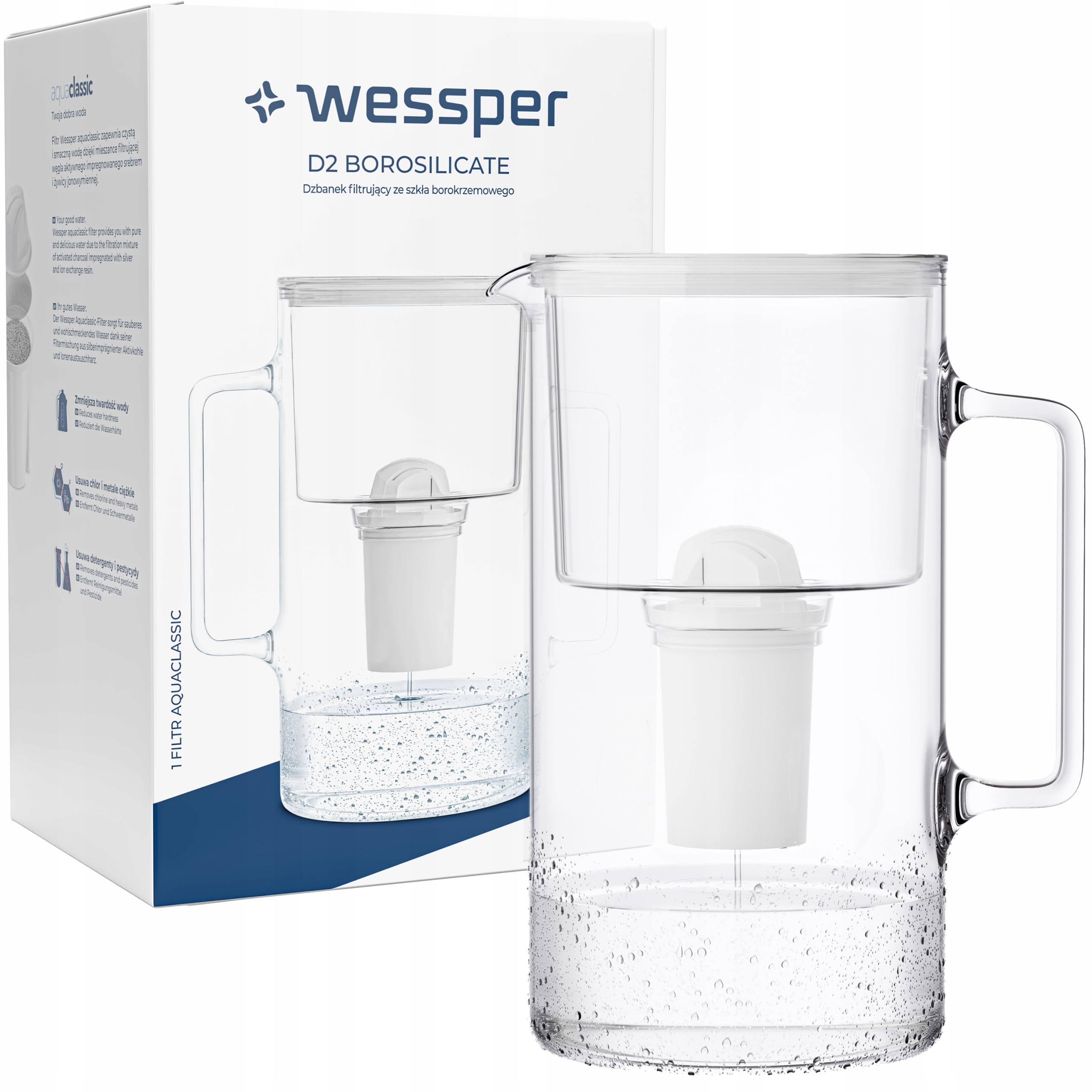 Borosilikátová filtračná kanvica Wessper D2 Aquaclassic 3,3 l biela